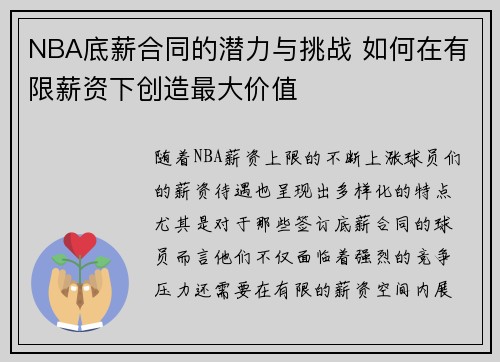 NBA底薪合同的潜力与挑战 如何在有限薪资下创造最大价值